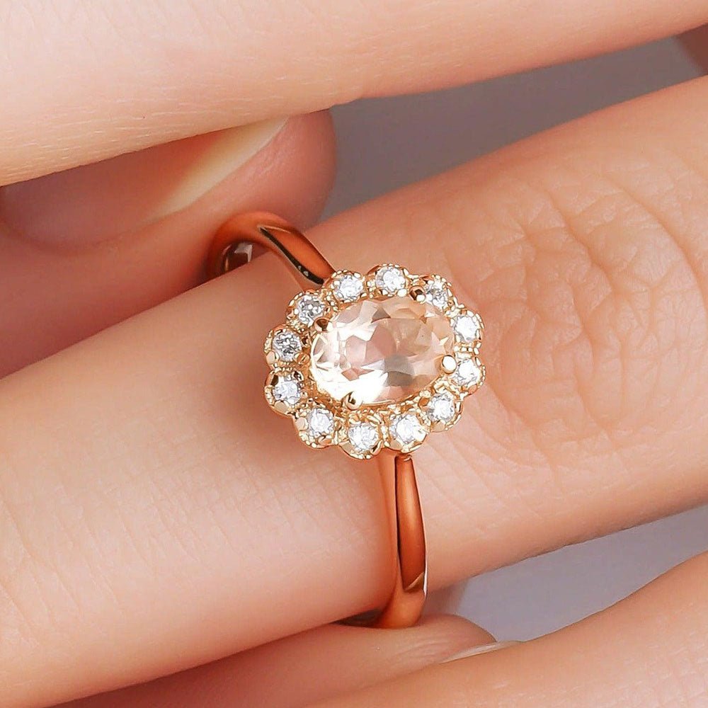 0.88 Karat Oval Morganit & 0.12 Karat Çevre Pırlantalı Yüzük - RNF0121 | Ronaff Pırlanta | Tektaş Yüzük, Pırlanta Yüzük, Kolye, Küpe