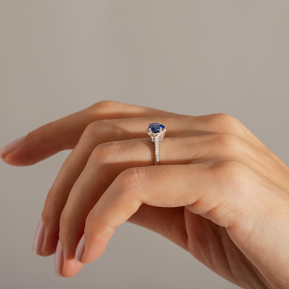 1.07 Karat Merkez Kalp Safir & 0.28 Karat Yuvarlak Kenar Pırlanta Özel Tasarım Kalpli Yüzük - RNF0932 | Ronaff Pırlanta | Tektaş Yüzük, Pırlanta Yüzük, Kolye, Küpe
