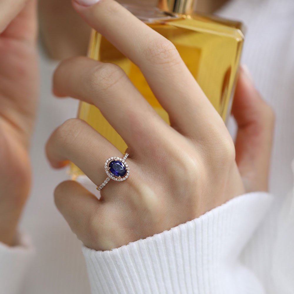 1.80 Karat Oval Kesim Safir & 0.34 Karat Yuvarlak Kesim Pırlantalı Yüzük - RNF0667 | Ronaff Pırlanta | Tektaş Yüzük, Pırlanta Yüzük, Kolye, Küpe