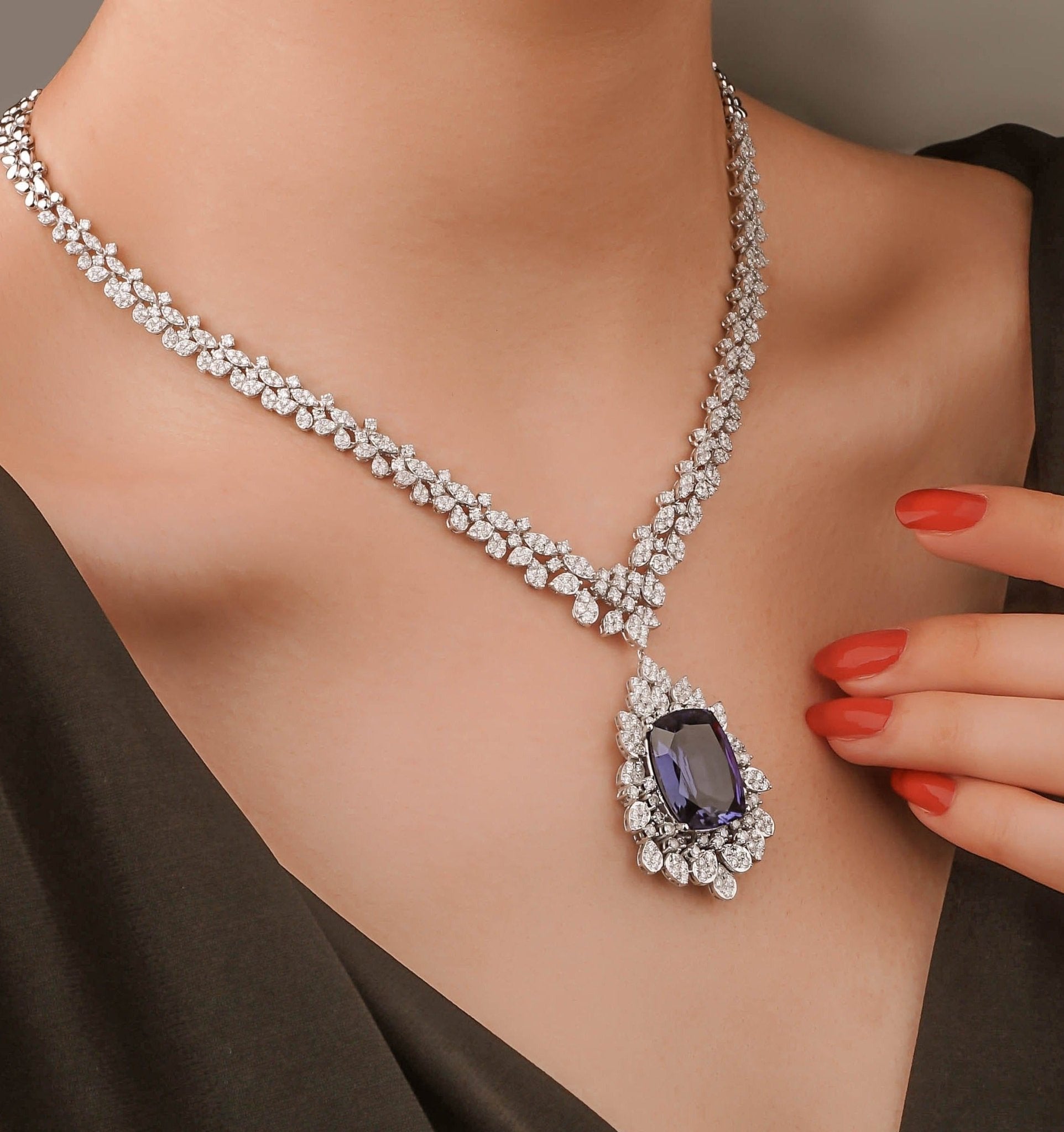 36.64 Karat Safir Pırlantalı Gerdanlık - RNF0210 | Ronaff Pırlanta | Tektaş Yüzük, Pırlanta Yüzük, Kolye, Küpe
