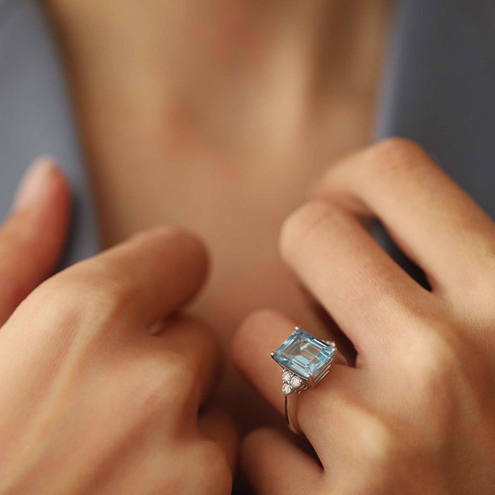 5.44 Karat Emerald Kesim Aquamarine Pırlantalı Yüzük - RNF0645 | Ronaff Pırlanta | Tektaş Yüzük, Pırlanta Yüzük, Kolye, Küpe