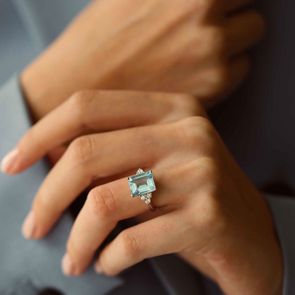 5.44 Karat Emerald Kesim Aquamarine Pırlantalı Yüzük - RNF0645 | Ronaff Pırlanta | Tektaş Yüzük, Pırlanta Yüzük, Kolye, Küpe