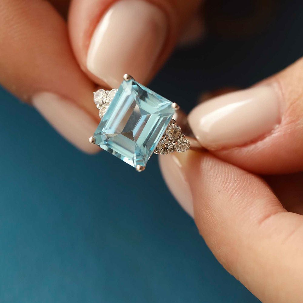 5.44 Karat Emerald Kesim Aquamarine Pırlantalı Yüzük - RNF0645 | Ronaff Pırlanta | Tektaş Yüzük, Pırlanta Yüzük, Kolye, Küpe