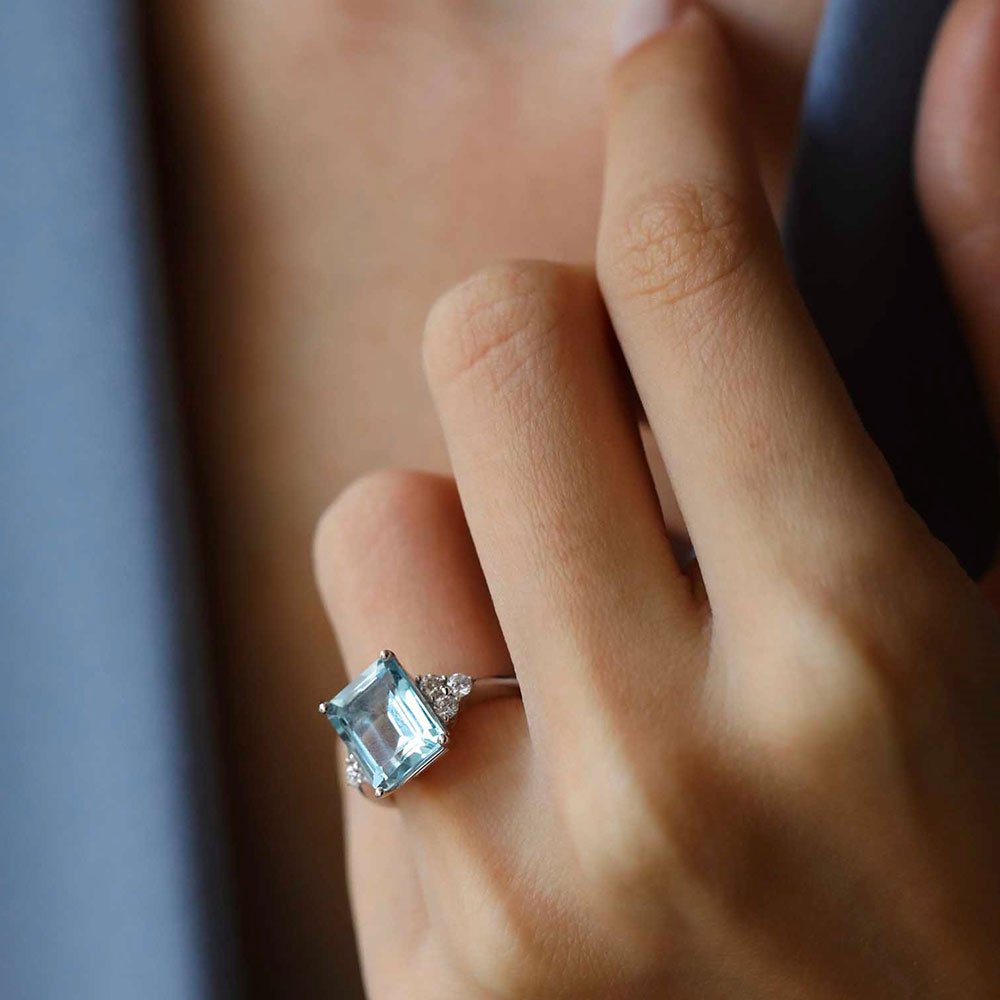 5.44 Karat Emerald Kesim Aquamarine Pırlantalı Yüzük - RNF0645 | Ronaff Pırlanta | Tektaş Yüzük, Pırlanta Yüzük, Kolye, Küpe