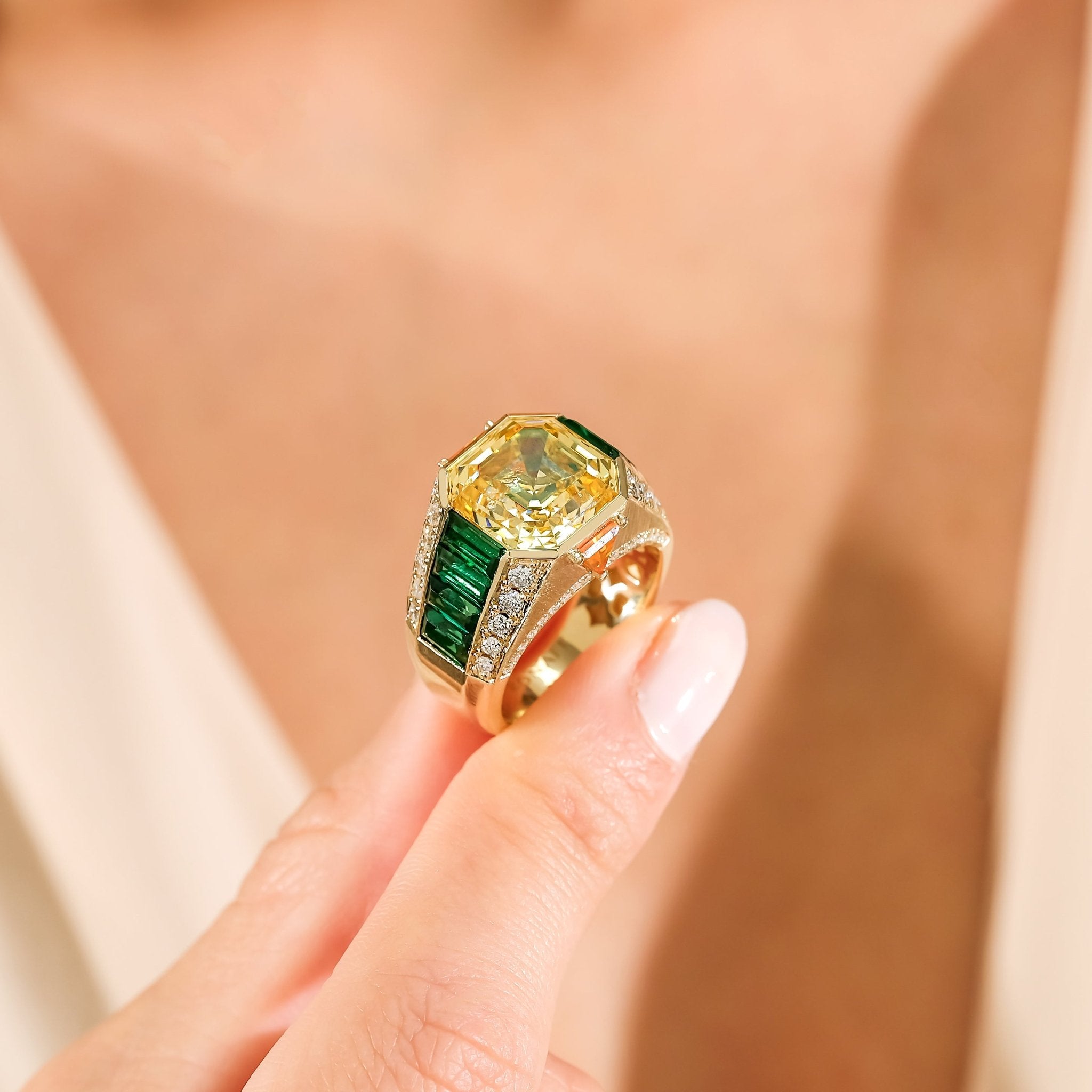 6.88 Karat Naturel Quartz & 2.56 Karat Naturel Özel Kesim Peridot & 1.48 Karat Pırlanta Tasarım Yüzük - RNF0916 | Ronaff Pırlanta | Tektaş Yüzük, Pırlanta Yüzük, Kolye, Küpe