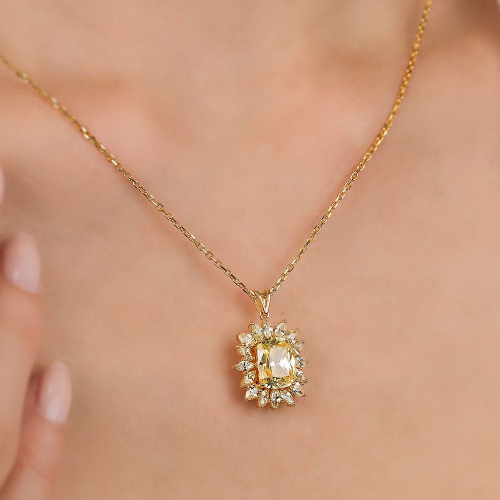 3.28 Karat Quartz & 1.28 Karat Sarı Safir Özel Tasarım Vintage Kolye - RNF0815 | Ronaff Pırlanta | Tektaş Yüzük, Pırlanta Yüzük, Kolye, Küpe