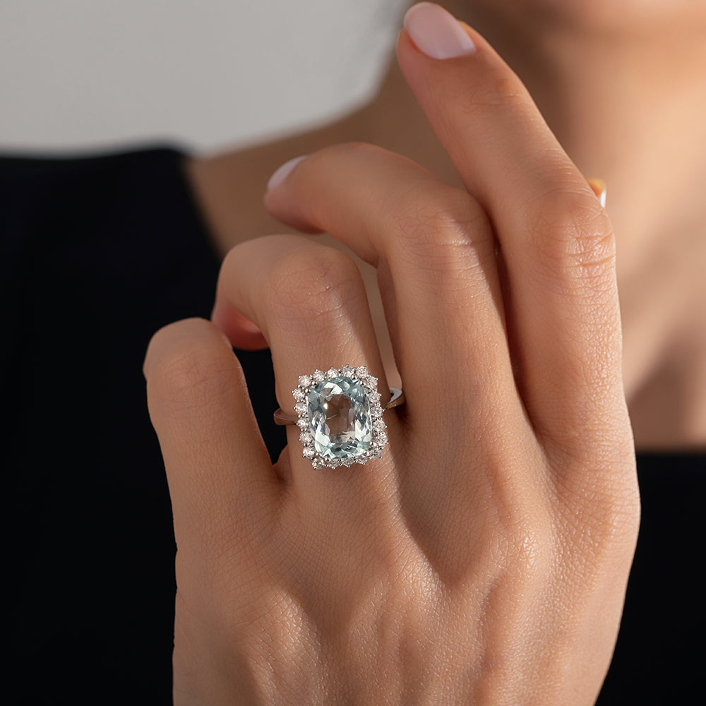 3.68 Karat Aquamarine & 0.40 Karat Kenar Özel Tasarım Pırlantalı Diana Yüzük - RNF0816 | Ronaff Pırlanta | Tektaş Yüzük, Pırlanta Yüzük, Kolye, Küpe
