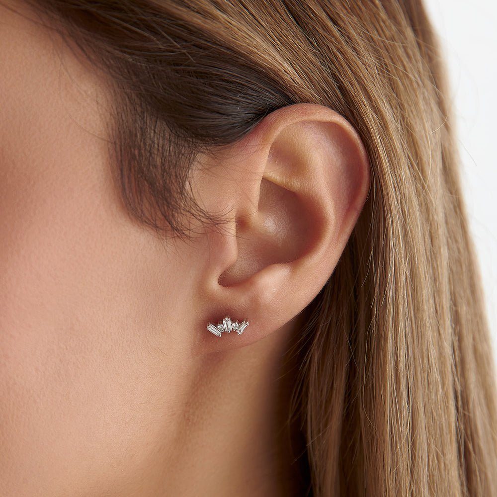 0.18 Karat Baget & 0.02 Karat Yuvarlak Kesim Pırlanta Küpe - RNF0855 | Ronaff Pırlanta | Tektaş Yüzük, Pırlanta Yüzük, Kolye, Küpe