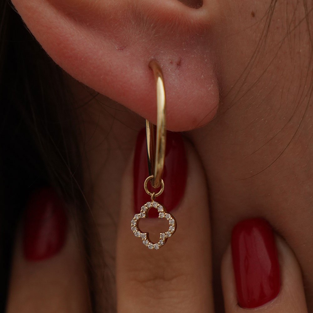 0.51 Karat Yonca Pırlantalı Halka Küpe Pırlanta - RNF0704 | Ronaff Pırlanta | Tektaş Yüzük, Pırlanta Yüzük, Kolye, Küpe