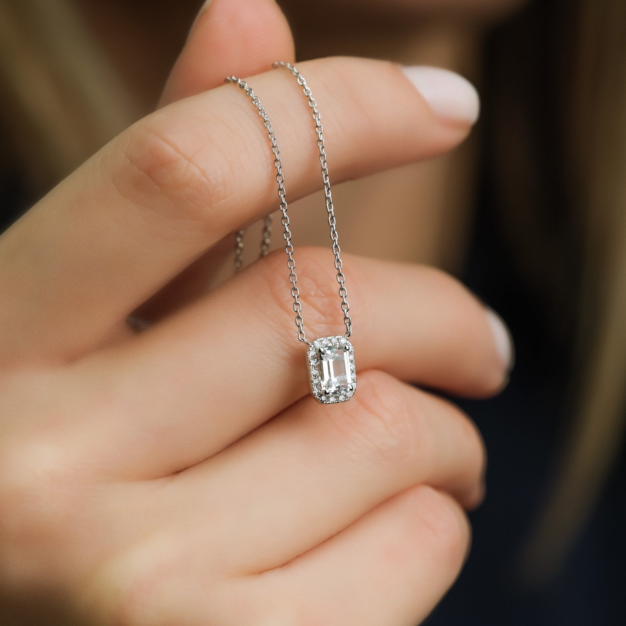 0.56 Karat Emerald Kesim Pırlanta Kolye - RNF0589 | Ronaff Pırlanta | Tektaş Yüzük, Pırlanta Yüzük, Kolye, Küpe