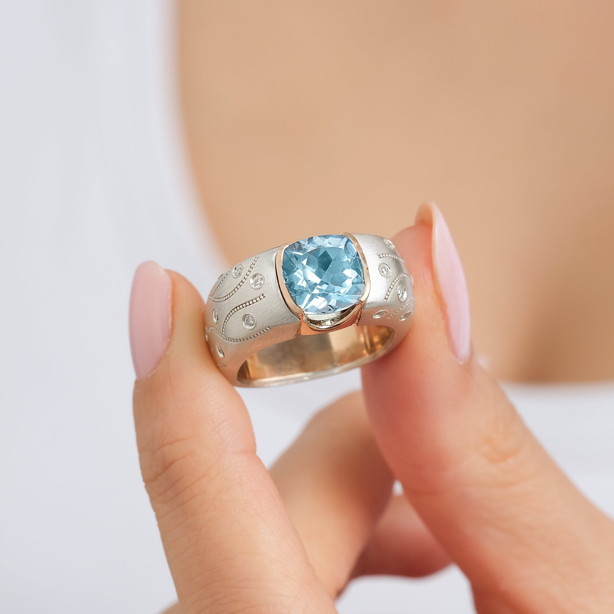 3.53 Karat Merkez Blue Topaz & 0.20 Karat Kenar Pırlanta Tasarım Yüzük - RNF0993 | Ronaff Pırlanta | Tektaş Yüzük, Pırlanta Yüzük, Kolye, Küpe