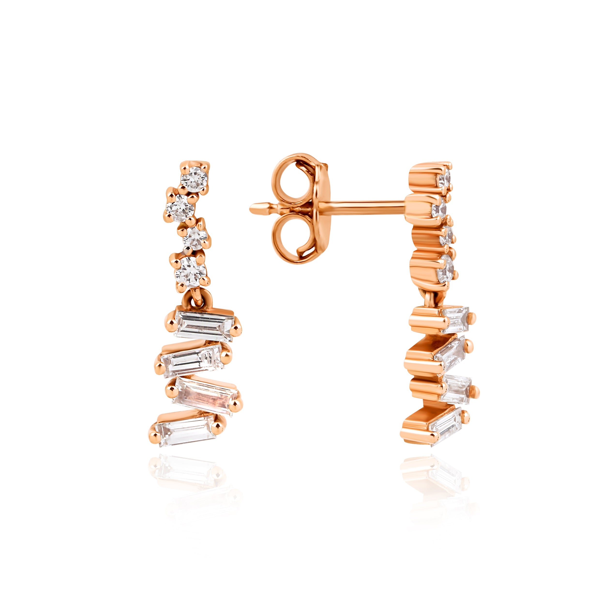 0.48 Karat Baget Pırlantalı Özel Tasarım Küpe - RNF0680