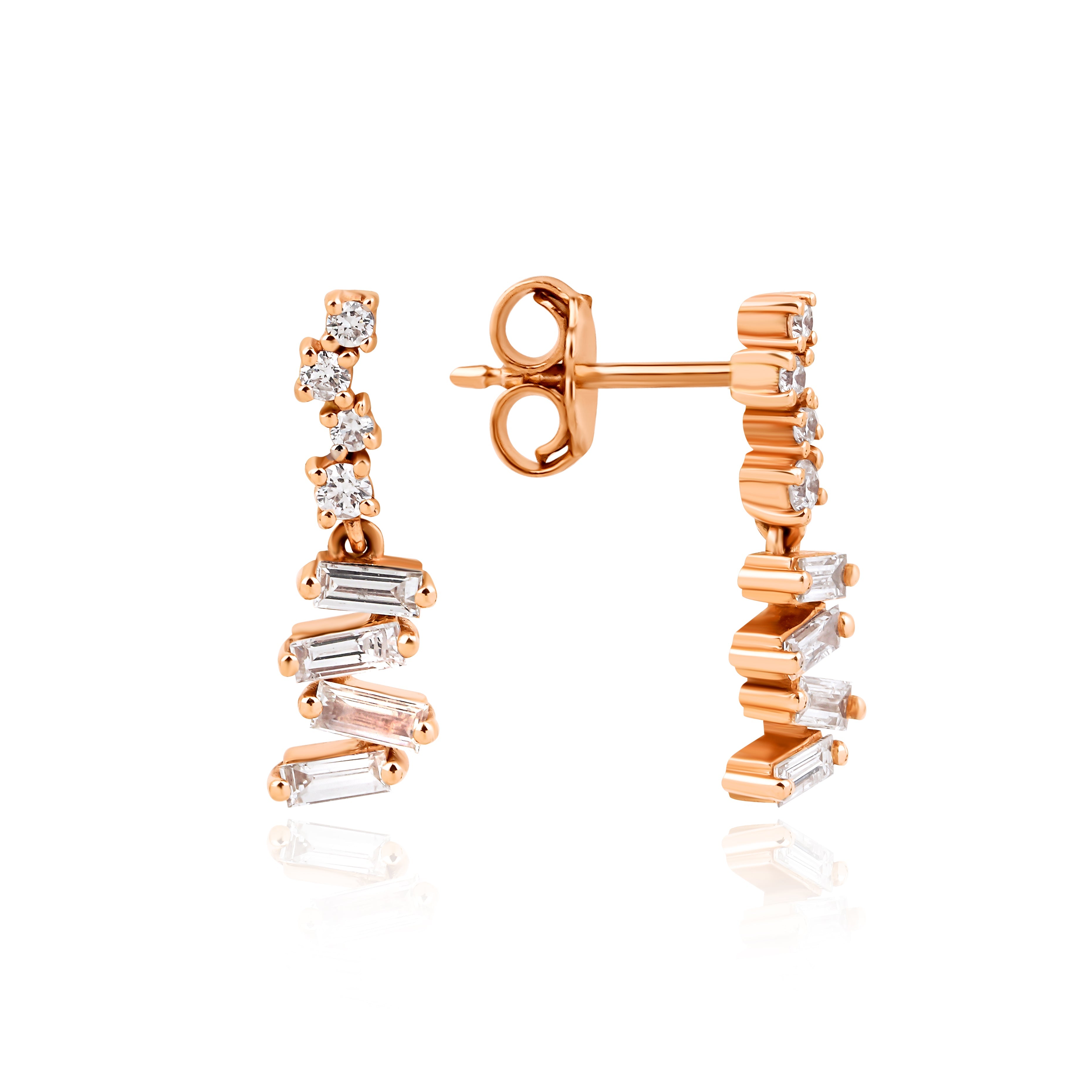 0.48 Karat Baget Pırlantalı Özel Tasarım Küpe - RNF0680