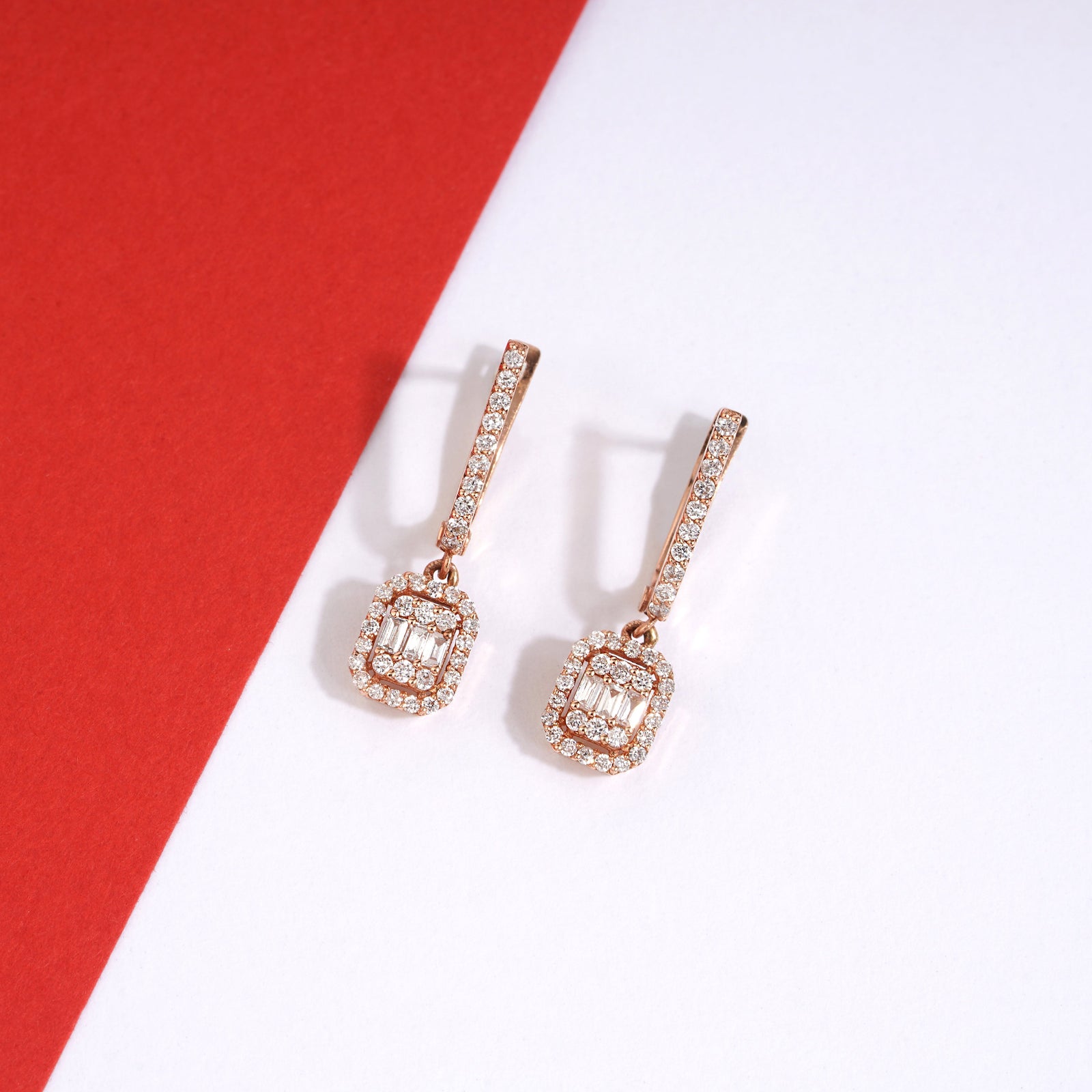 1.15 Karat Pırlanta Rose Baget Küpe - RNF0414
